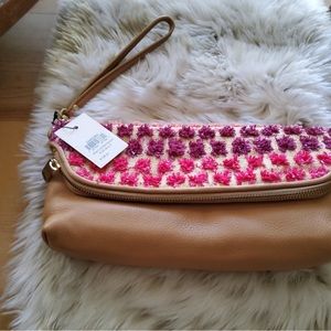 Fossil Preston Straw and leather Clutch Pouch Bag Purse NWT Handbag